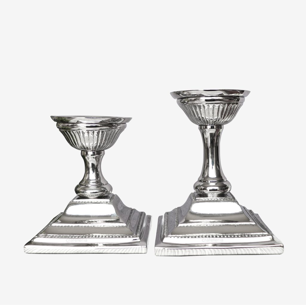 Silver Arete Artisanal Candle Stick Holder Pair